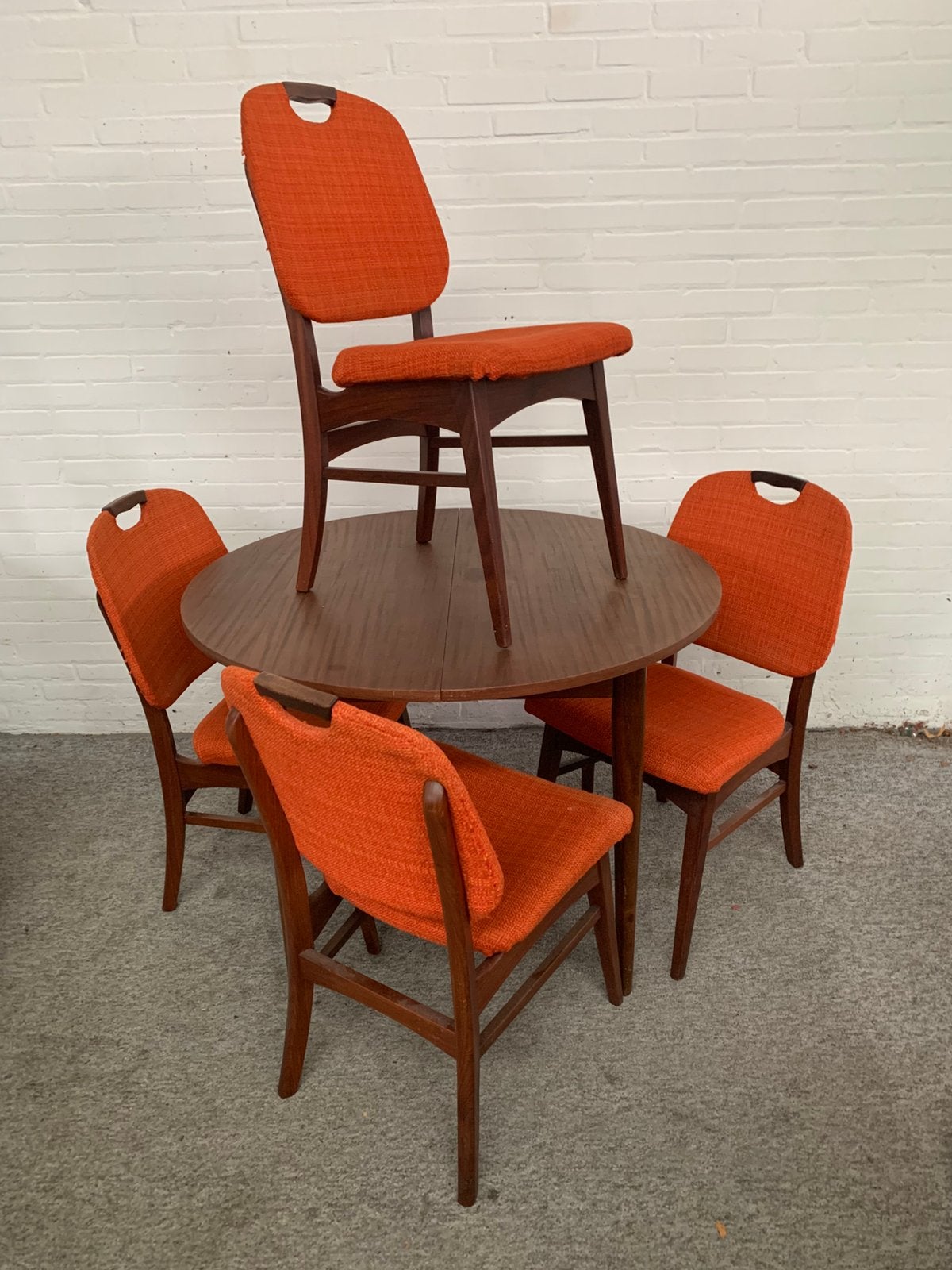 Eethoek jaren 60 Pastoe Deense stijl met oranje stoelen, Ophalen of Verzenden
