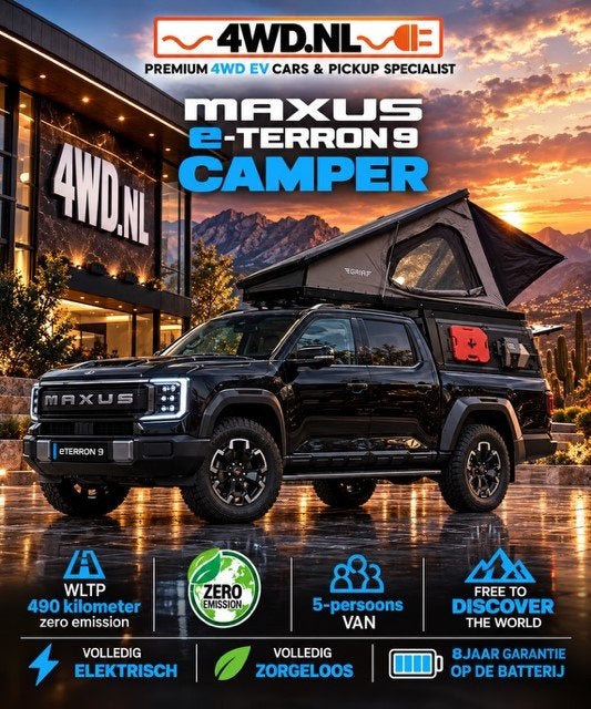 Maxus E TERRON 9 EV 4WD - 120- kWh Premium 5 pers VAN - V.A, Auto's, Automaat, Overige modellen, 2880 kg, Zwart