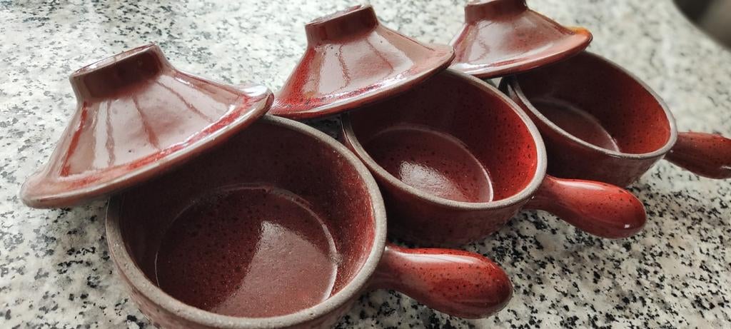3 stapelbare aardewerk stoompannetjes‍ 🧑‍🍳 BBQ of oven, Ophalen of Verzenden, Zo goed als nieuw, Overige materialen, Overige typen