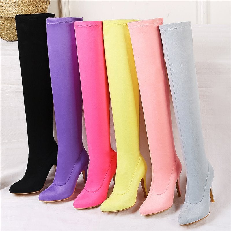 Suede dames overknee laarzen hoge laarzen knie laars hakken, Verzenden, Nieuw, Overige kleuren, Hoge laarzen