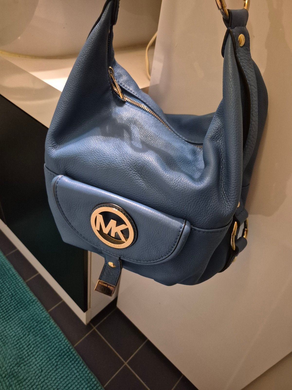 Michael Kors Handtas Lichtblauw Leer, Ophalen of Verzenden, Gebruikt, Blauw, Handtas