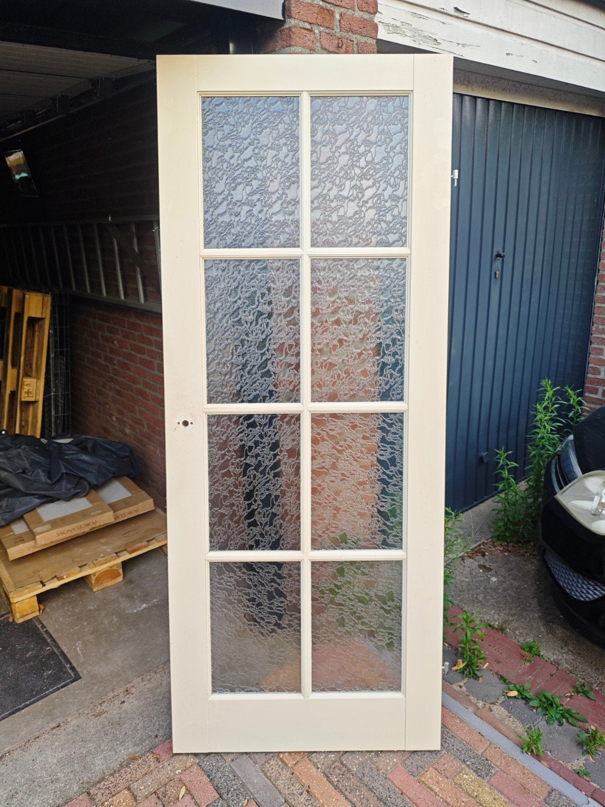 Opdekdeur / binnendeur met glaspanelen - 211,5x88cm, Doe-het-zelf en Verbouw, Deuren en Horren, Ophalen, Gebruikt, 80 tot 100 cm