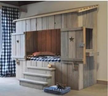 Kinderbed steigerhout bedstee (incl.lattenbodem etc!), Kinderen en Baby's, Kinderkamer | Bedden, Gebruikt, 70 tot 85 cm, Ophalen of Verzenden