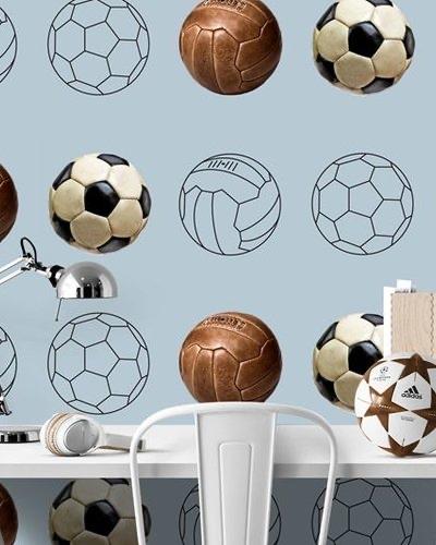 Restje Tinkle Cherry behang - Voetbalthema blauwgrijs, Ophalen of Verzenden, Minder dan 10 m², Blauw