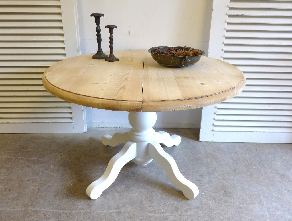 Prachtige witte ronde  uitschuifbare eettafel 120 - 160 cm, Ophalen, 50 tot 100 cm, Zo goed als nieuw, Vijf personen of meer