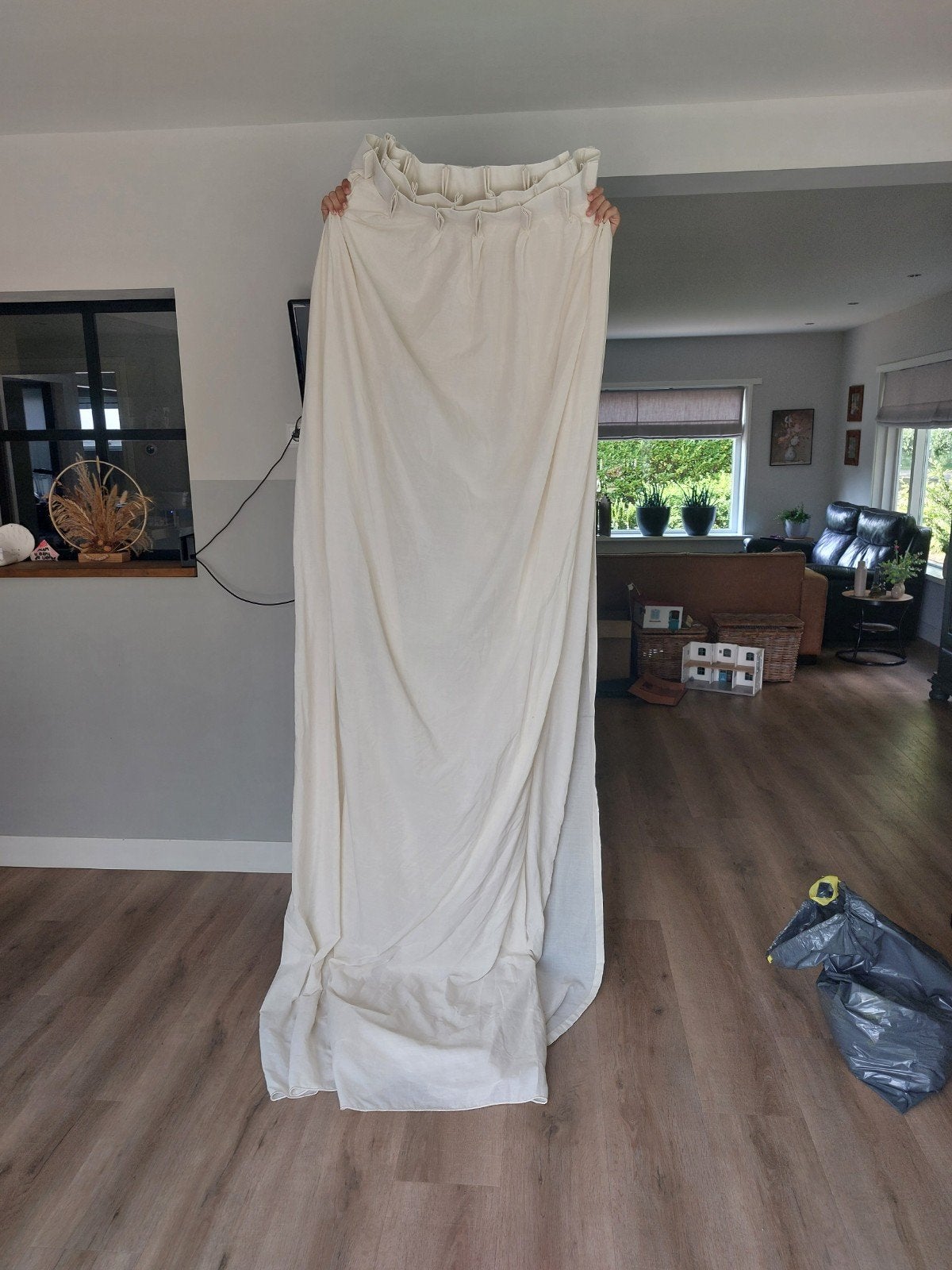 2 Crèmekleurige Vitrage Gordijnen - 260x280 cm, Huis en Inrichting, Vitrage, Gebruikt, Ophalen of Verzenden, Lichtdoorlatend