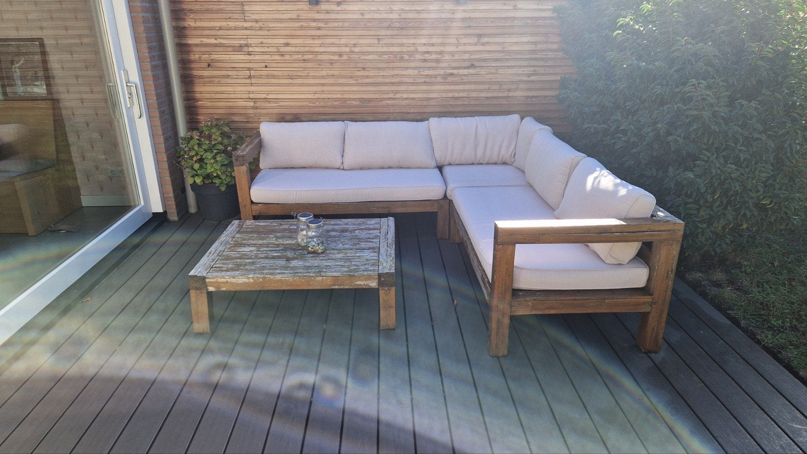 Houten loungebank met salontafel, Ophalen, Gebruikt, Hout