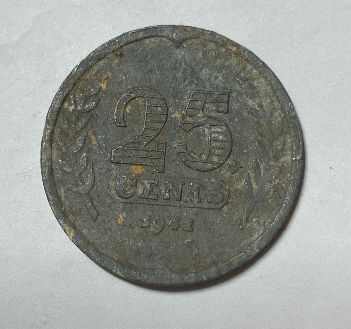 25 cent Nederland 1941 zink, Postzegels en Munten, Munten | Nederland, Ophalen of Verzenden, Koningin Wilhelmina, 25 cent