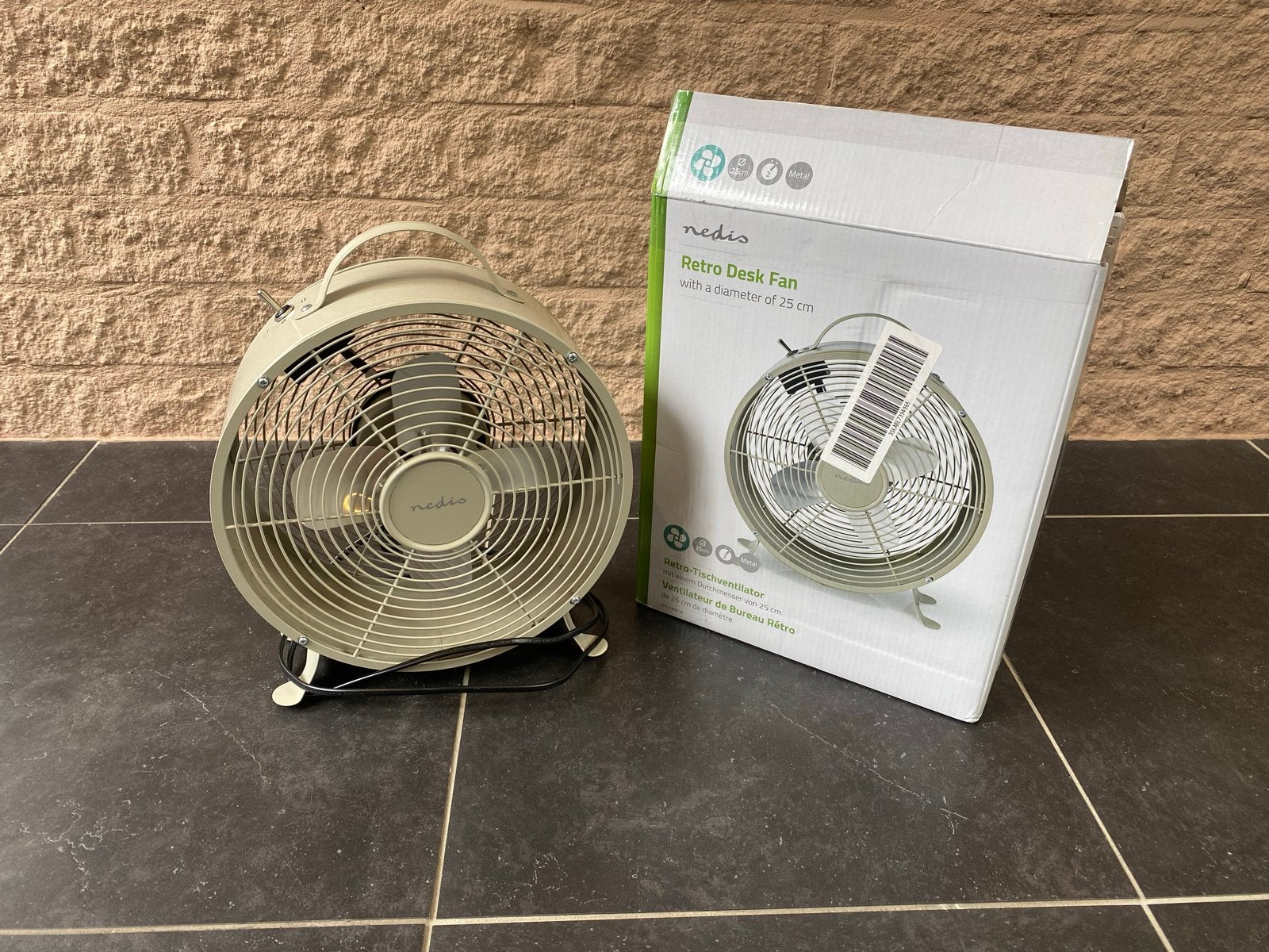 Nedis Retro Desk Fan - 25 cm diameter, Witgoed en Apparatuur, Ventilatoren, Ophalen of Verzenden, Zo goed als nieuw, Tafelventilator
