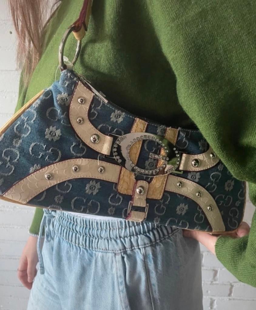 Vintage Gussaci Y2K denim handbag, Sieraden, Tassen en Uiterlijk, Tassen | Damestassen, Nieuw, Schoudertasje, Overige kleuren