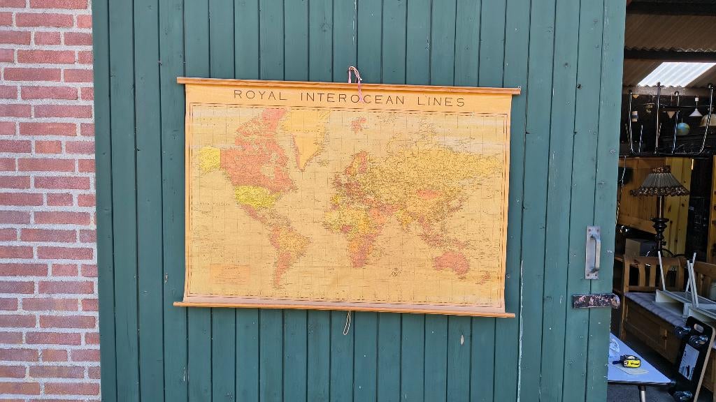 Wereldkaart vintage, Antiek en Kunst, Ophalen, Aardrijkskunde