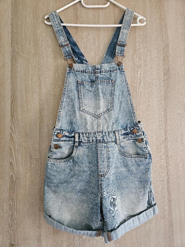 Tuinbroek kort, Ophalen, Blauw, Overige jeansmaten, Gedragen