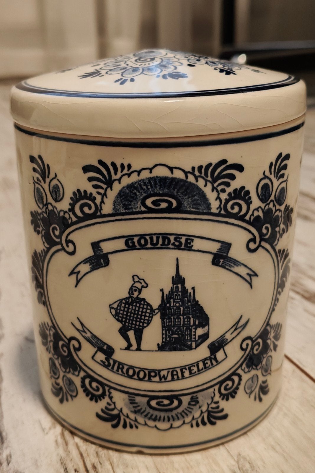 Delfts Blauw Gouda Stroopwafelen Pot - Wever Gouda Anno 1864, Antiek en Kunst, Ophalen of Verzenden