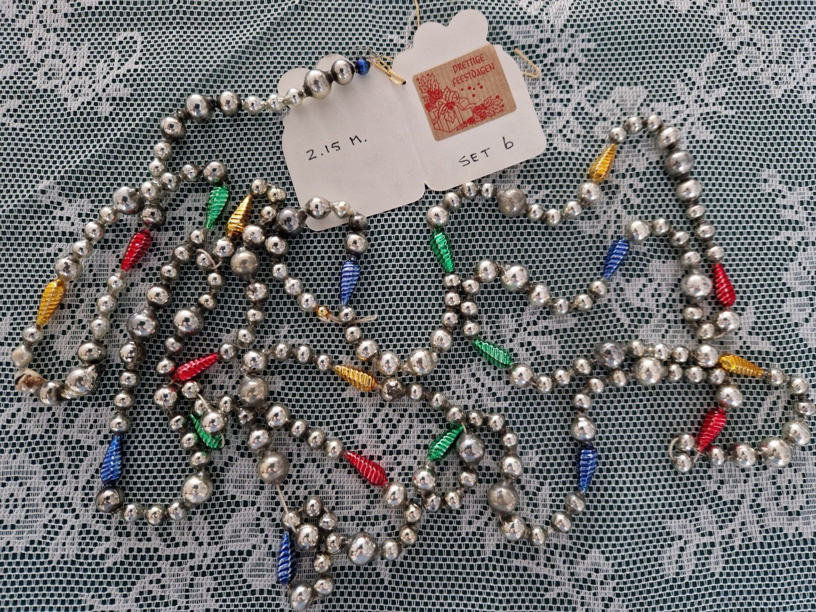 antieke oude glas kerstslinger 2.15m. set 6, Diversen, Ophalen of Verzenden