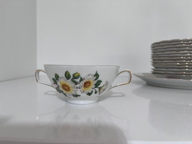 Bavaria kom met oren wit geel bloem gouden rand 11,5 cm, Ophalen