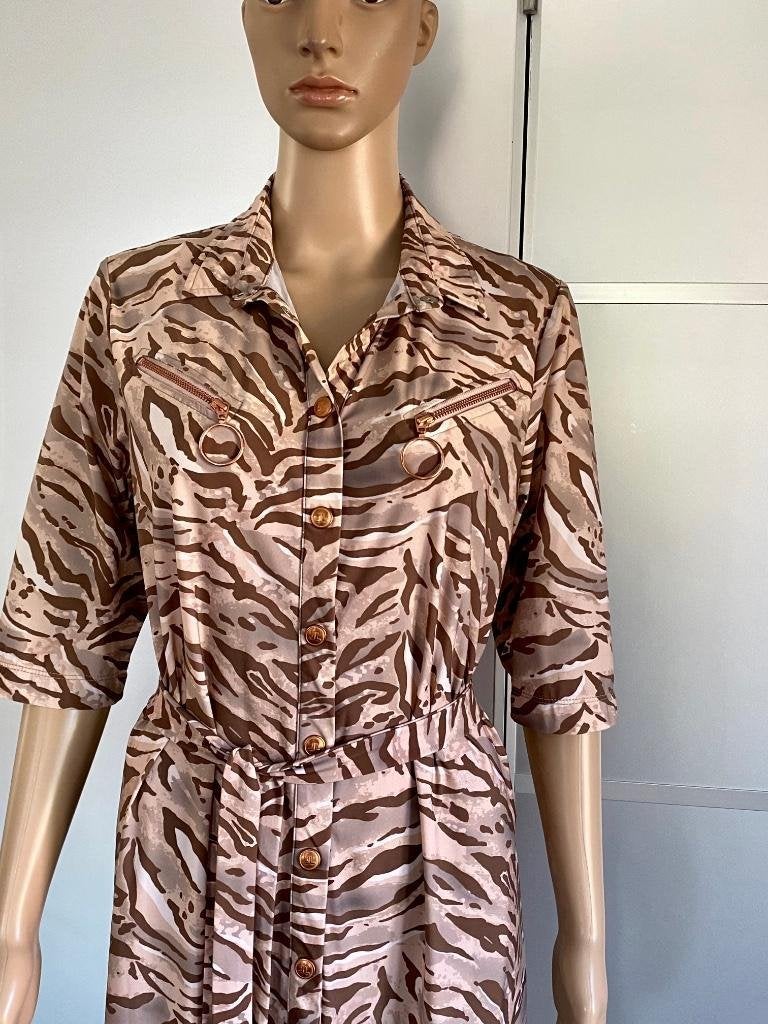 J328 Jane Lushka maat M=38/40 blouse-jurk travelstof bruin, Maat 38/40 (M), Bruin, Ophalen of Verzenden, Zo goed als nieuw