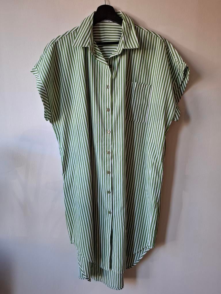 Christy groen/wit gestreepte lange blouse/jurkje maat: XL/42, Maat 38/40 (M), Christy, Onbekend, Ophalen of Verzenden