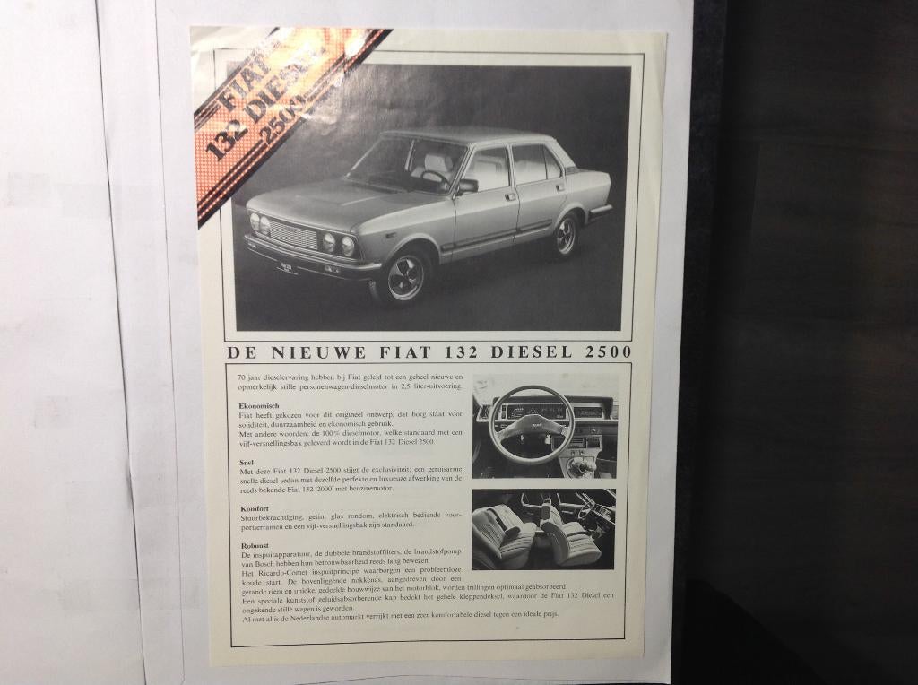 Fiat 132 Diesel 2500 sheet NL 2 blz 1978, Ophalen of Verzenden, Zo goed als nieuw, Overige merken