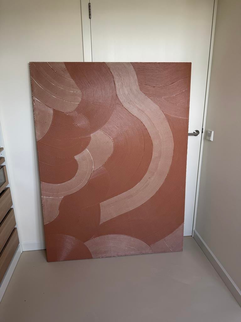 Groot abstract schilderij met textuur in terracotta, Ophalen
