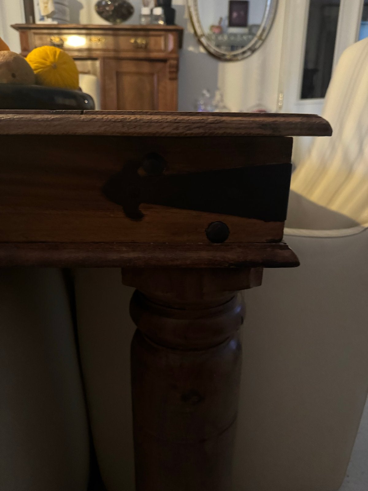 Antieke kloostertafel 210x110 met 6 leren stoelen, Ophalen
