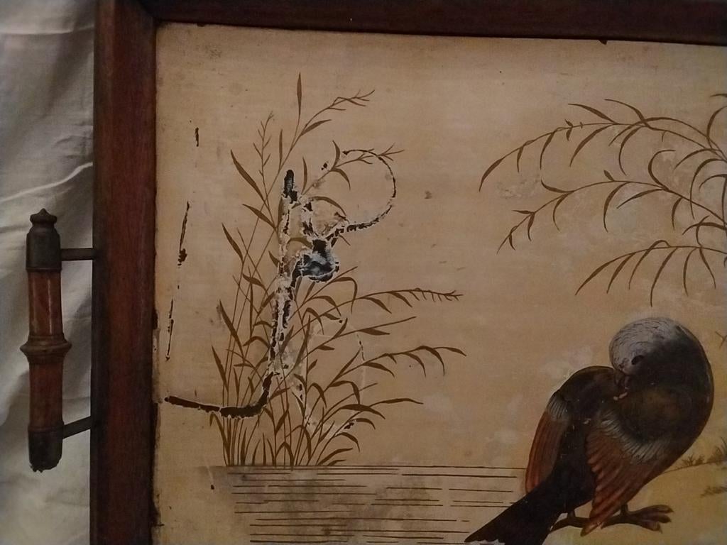 Antieke dienblad met vogel en bamboe decoratie, Antiek en Kunst, Ophalen of Verzenden