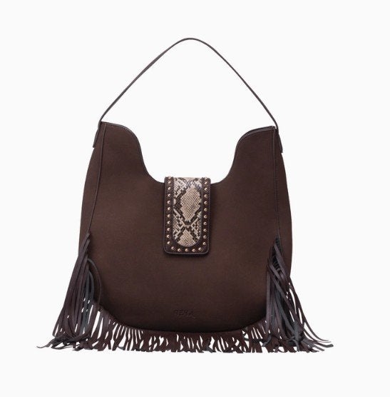 bruin vegan leer fringe slierten boho schouder tas Izia XL, Sieraden, Tassen en Uiterlijk, Overige merken, Bruin, Nieuw, Ophalen of Verzenden