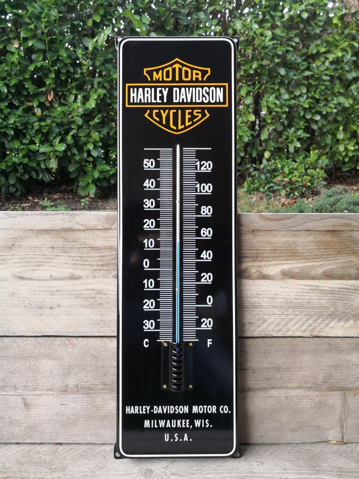 Emaille reclamebord - Harley Davidson thermometer, Ophalen of Verzenden, Nieuw, Reclamebord