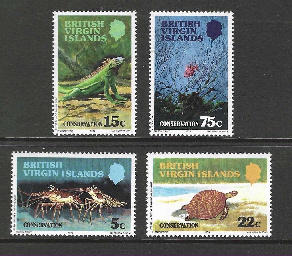 Britsch Virgin Eiland 348-351 schildpad vis garnaal iguana, Verzenden, Postfris, Dier of Natuur