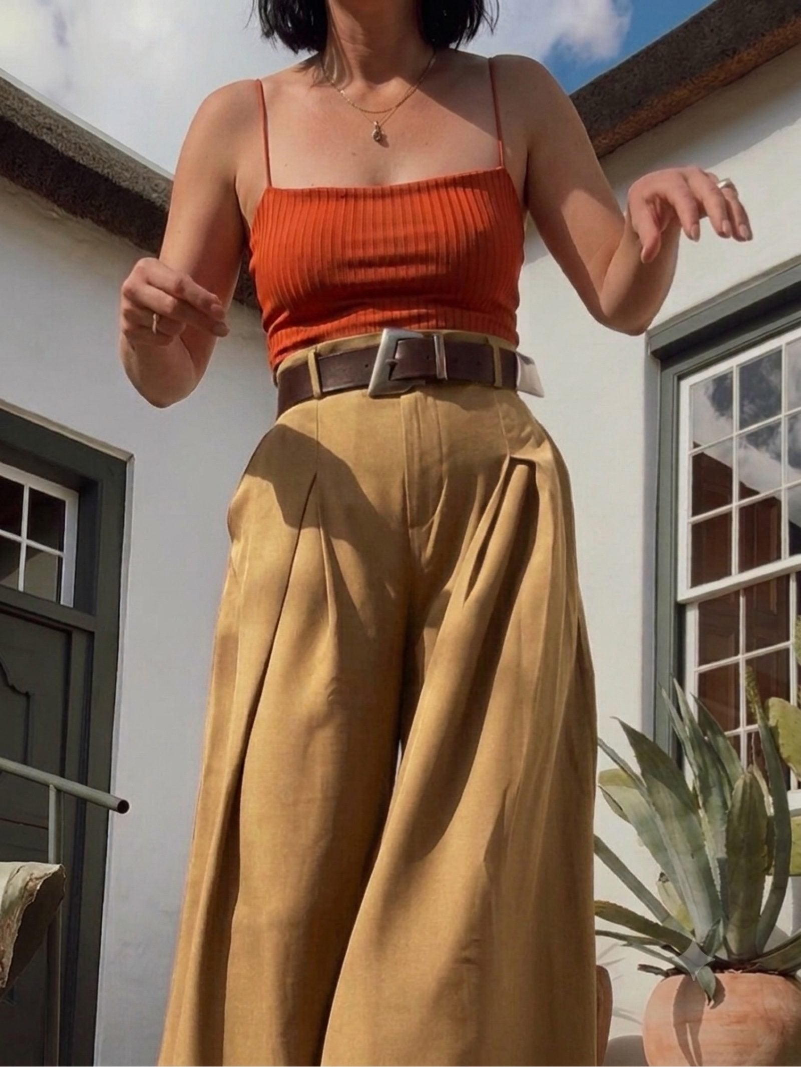 Rustkleurige Geribbelde Crop Top Spaghetti Bandje Klein Stij, Ophalen of Verzenden, Zo goed als nieuw, Maat 36 (S), Oranje