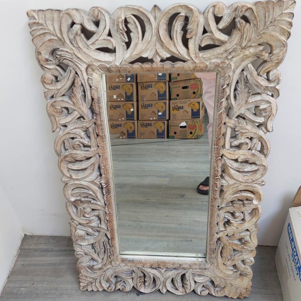 Ibiza stijl spiegel - 88x58 cm - Houtsnijwerk, Huis en Inrichting, Woonaccessoires | Spiegels, Ophalen, Gebruikt, Minder dan 100 cm