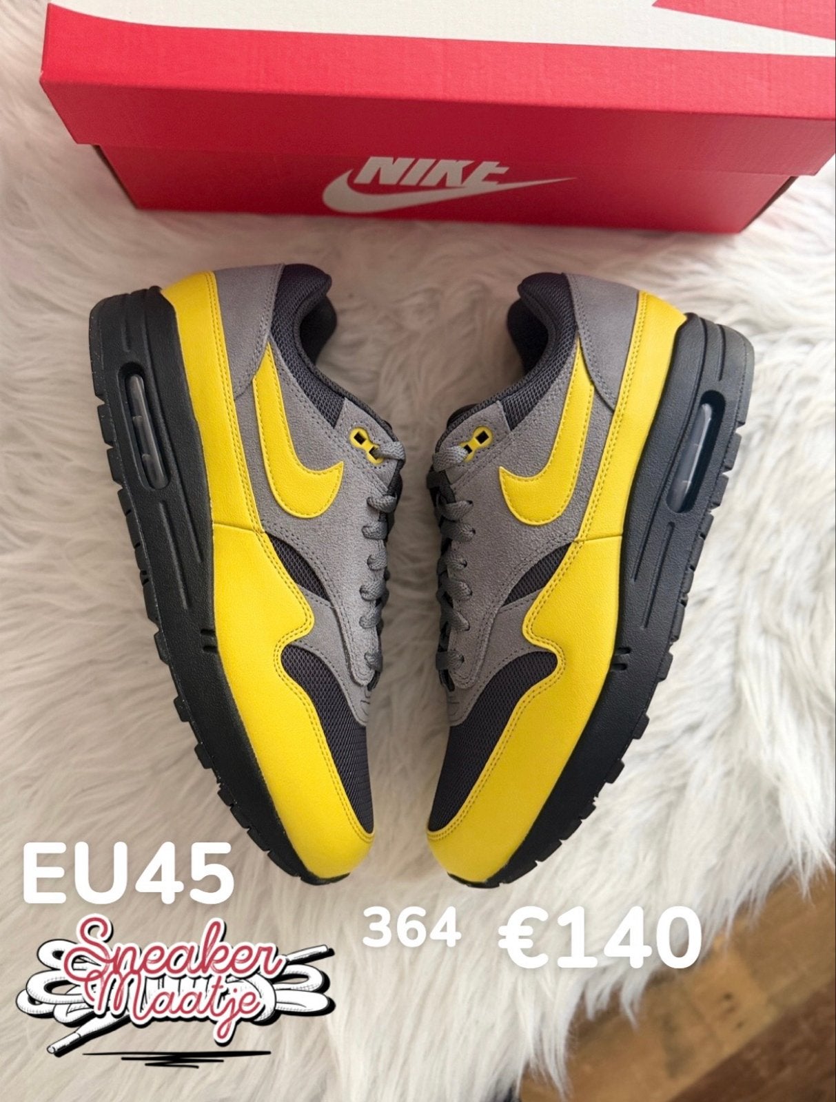 Nike Air Max 1 Geel/Grijs - Maat 45 sneakermaatje, Overige kleuren, Nieuw, Ophalen of Verzenden, Sneakers of Gympen