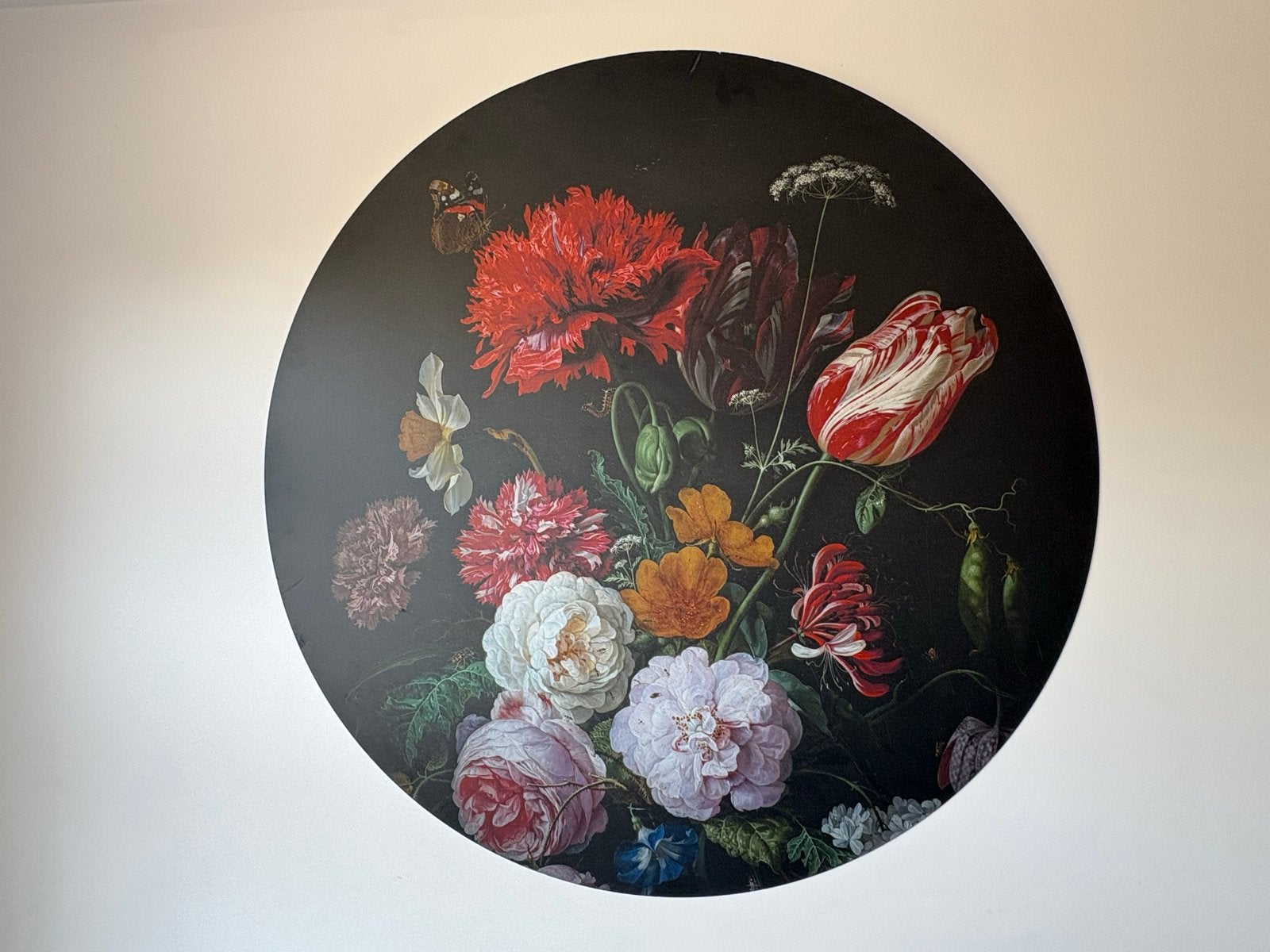 Rond schilderij met klassiek bloemstilleven, Overige stijlen, Bijzondere lijst, Ophalen, Bloemen