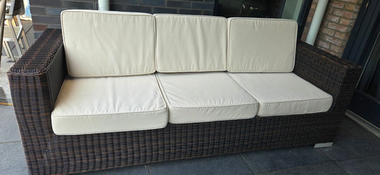 Wicker loungeset met 3-zitsbank, 2-zitsbank en fauteuil, Tuin en Terras, Gebruikt, 6 zitplaatsen, Ophalen of Verzenden, Loungeset