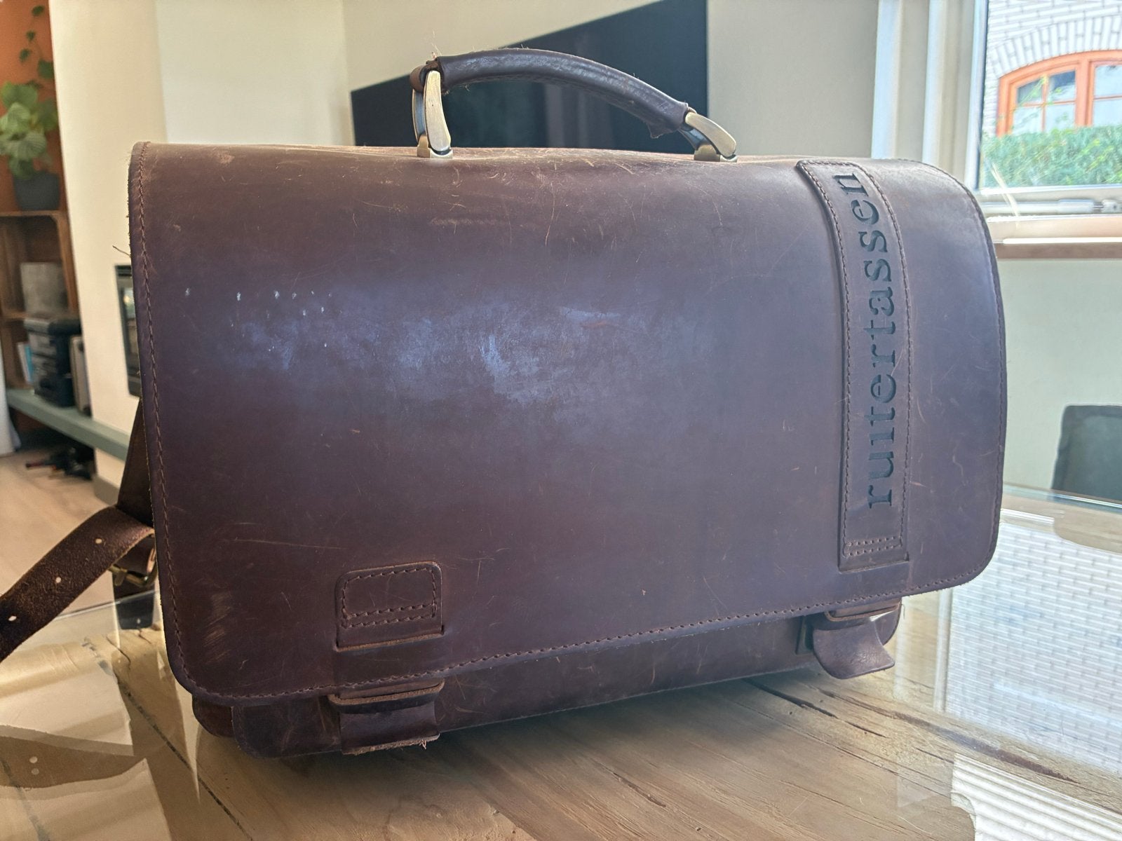 Ruitertassen Leren Werktas Laptoptas Schooltas - Zeer Goede, Bruin, Aktetas of Boekentas, Ophalen of Verzenden, Leer
