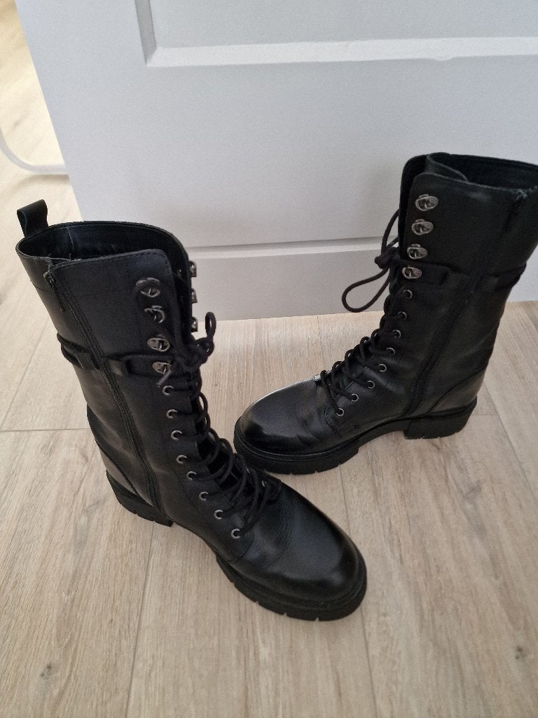 Leren biker boots, Ophalen, Hoge laarzen, Zwart, Onbekend