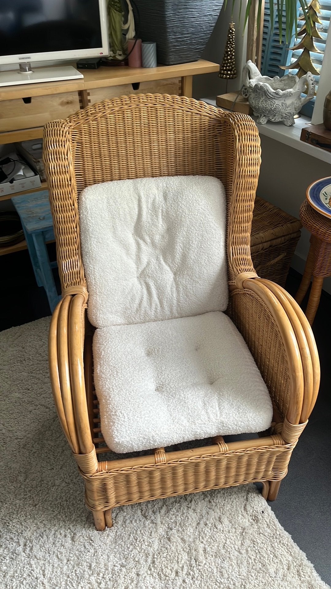 Stevige rotan fauteuil, Ophalen, Zo goed als nieuw, 50 tot 75 cm, Riet of Rotan