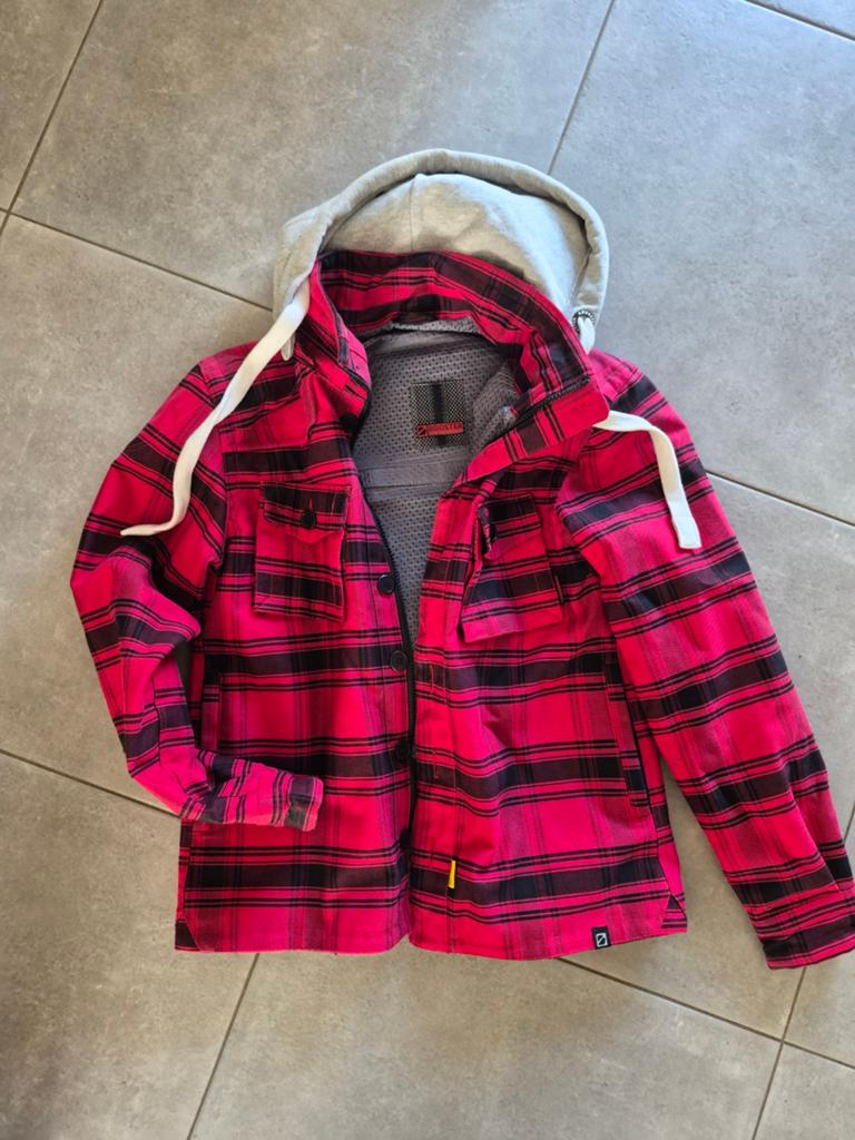 Motorjas Kevlar Hoodie - Rood/Zwart Geruit - Maat XXL, Jas | textiel, Ophalen of Verzenden, Tweedehands, Booster