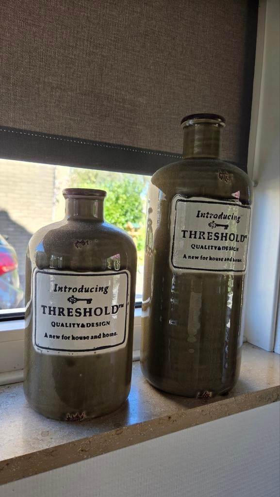2 vazen groen, Huis en Inrichting, Woonaccessoires | Vazen, Ophalen, Minder dan 50 cm, Groen, Glas