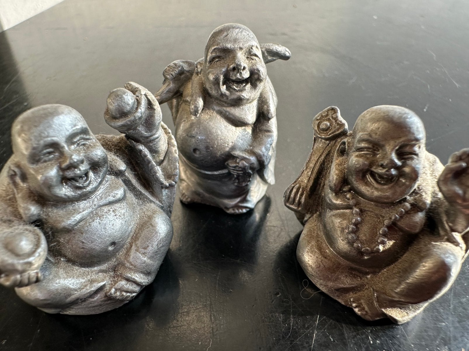 Oude tinnen Happy Boeddha beeldjes 1 koop, Ophalen of Verzenden