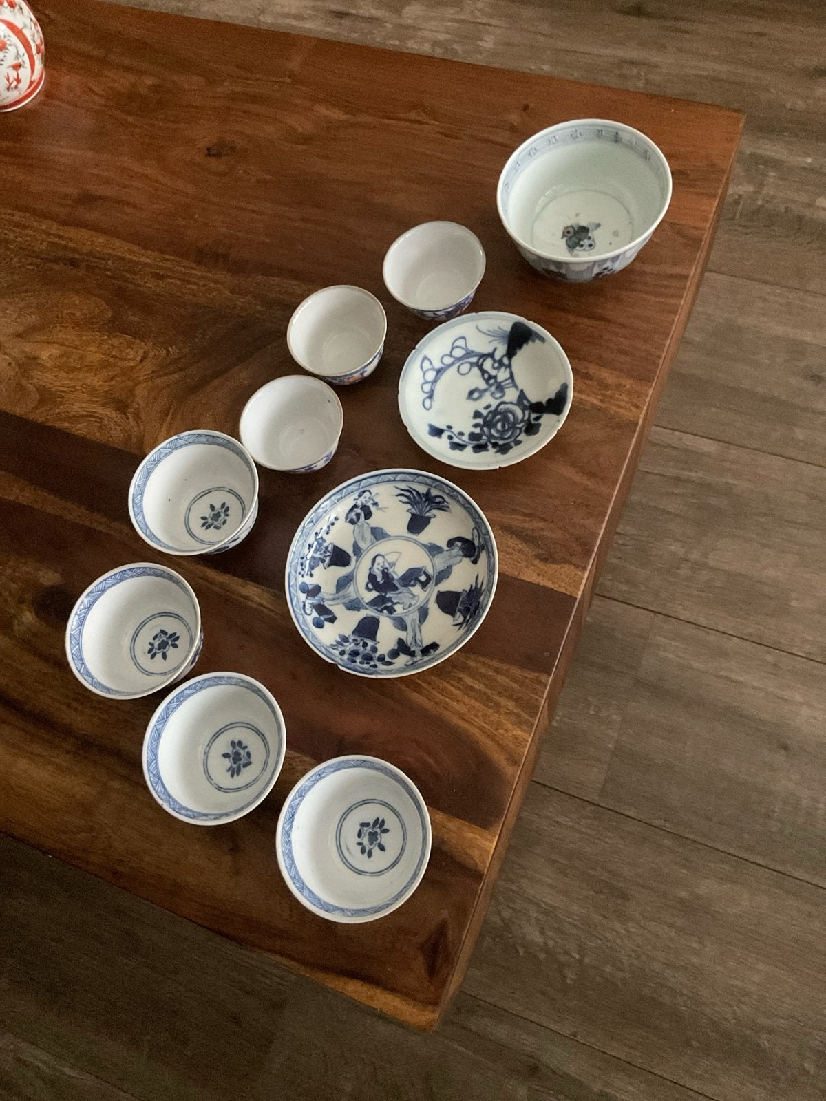 antiek Chinees blauw-wit porselein (schoteltjes, kom), Ophalen of Verzenden