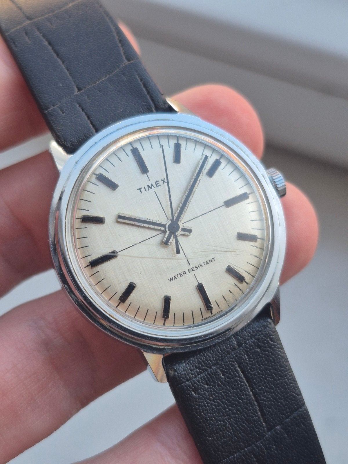 Vintage Timex Polshorloge Linen Dial - Water Resistant, Overige merken, Gebruikt, IOS, Timex Group USA, Inc.