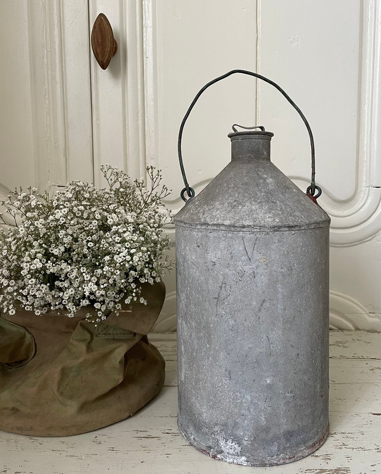 Brocante oud zinken oliekan met hengsel, Antiek en Kunst, Ophalen of Verzenden