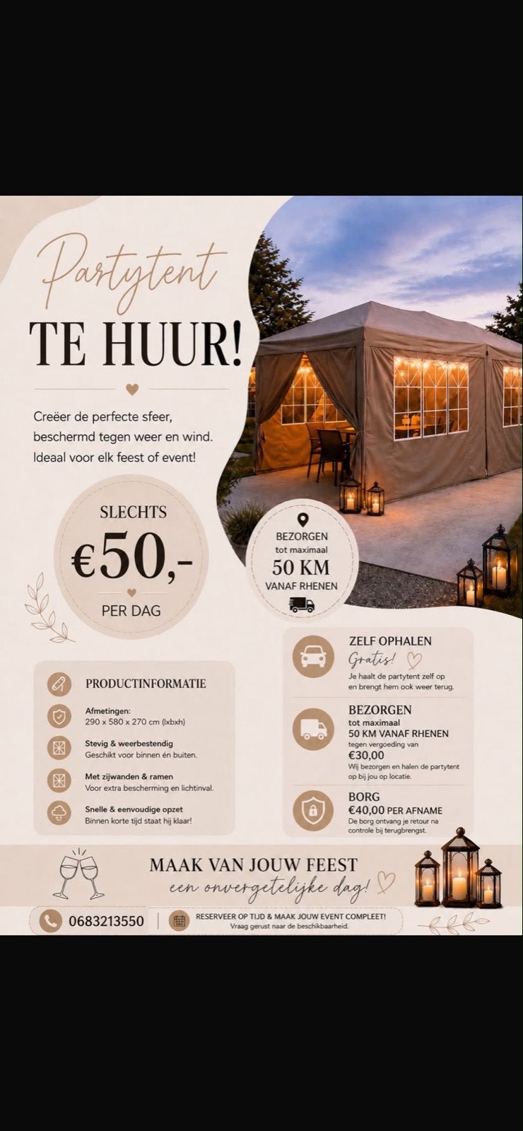 Partytent te huur, Ophalen of Verzenden, Zo goed als nieuw, 5 tot 8 meter