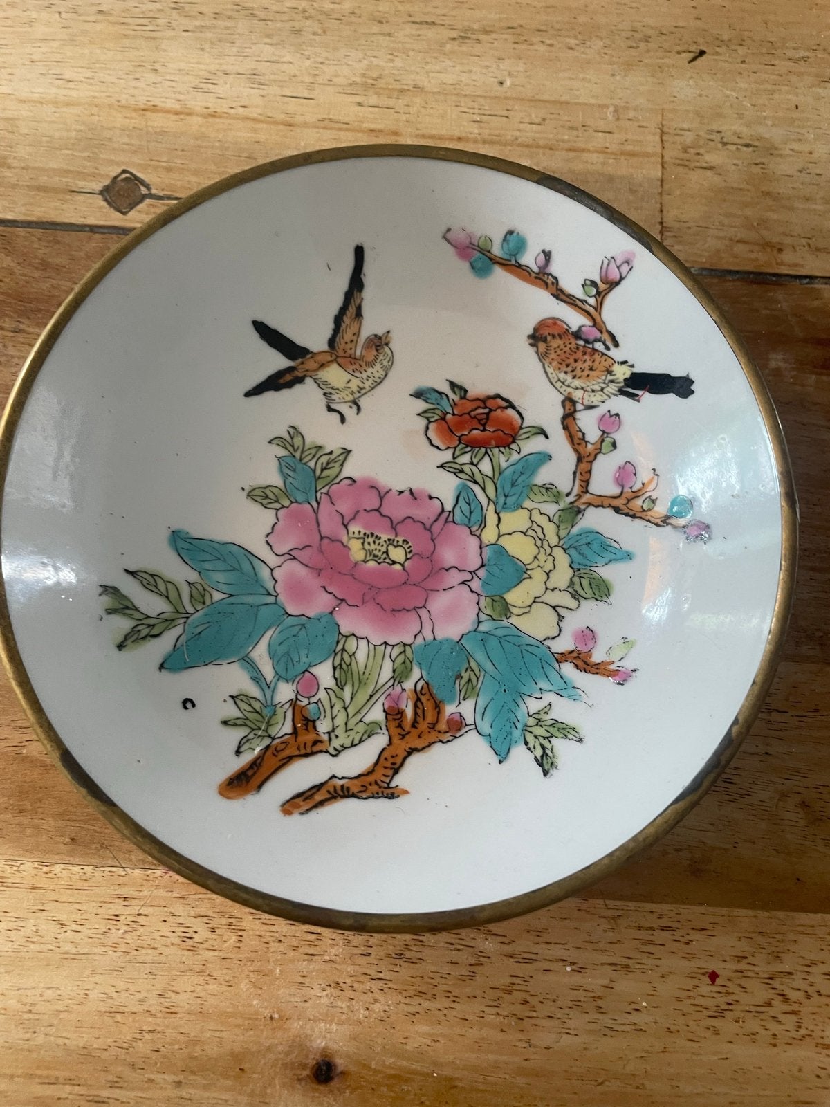 Vintage Chinees porseleinen schaaltje met vogels en bloemen, Ophalen of Verzenden