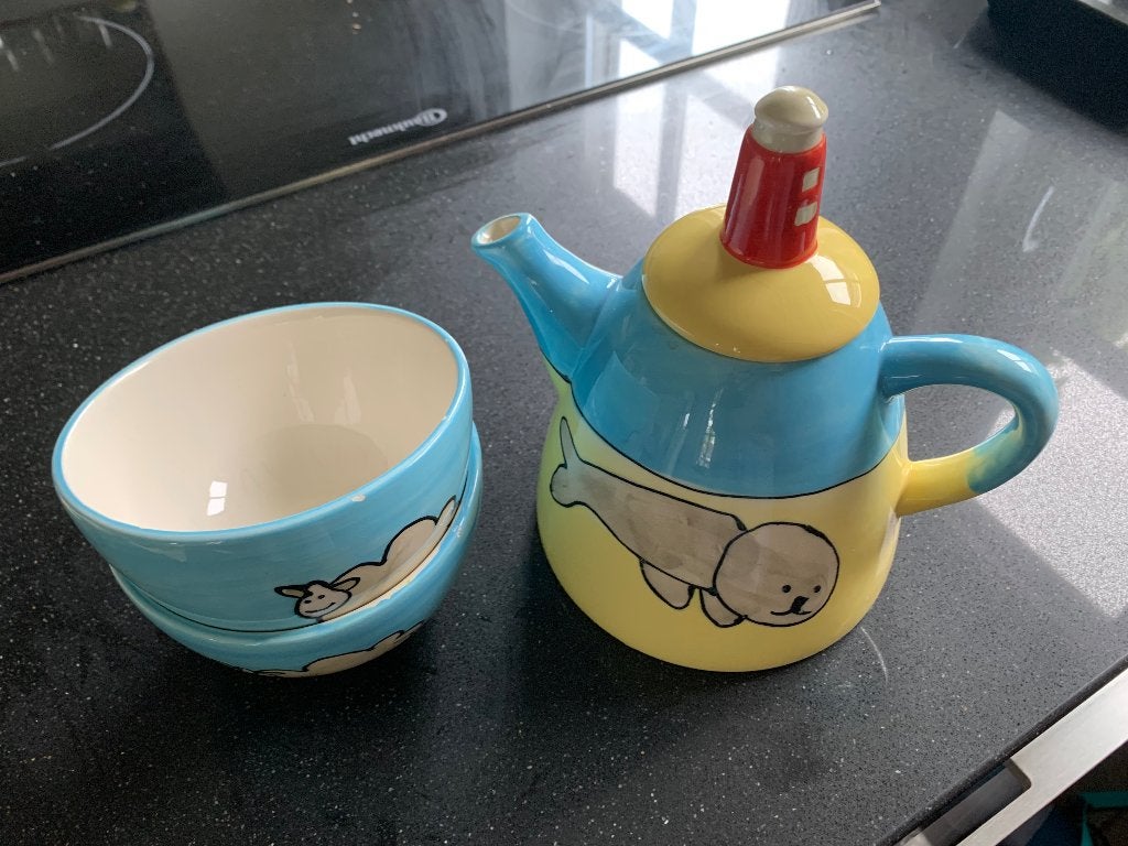 Texxxel Theepot en 2 schaaltjes, Huis en Inrichting, Keuken | Servies, Ophalen, Gebruikt, Overige typen, Overige stijlen