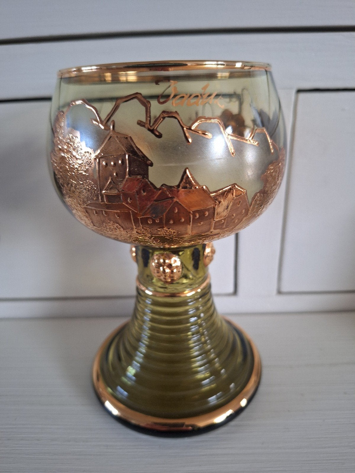 Uniek Wijnglas met Bladgoud Decoratie - Vintage Stijl, Ophalen of Verzenden