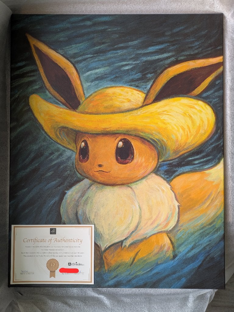 Pokemon van Gogh Eevee Canvas Giclée 70x55cm met certificaat, Ophalen, Nieuw, Overige typen