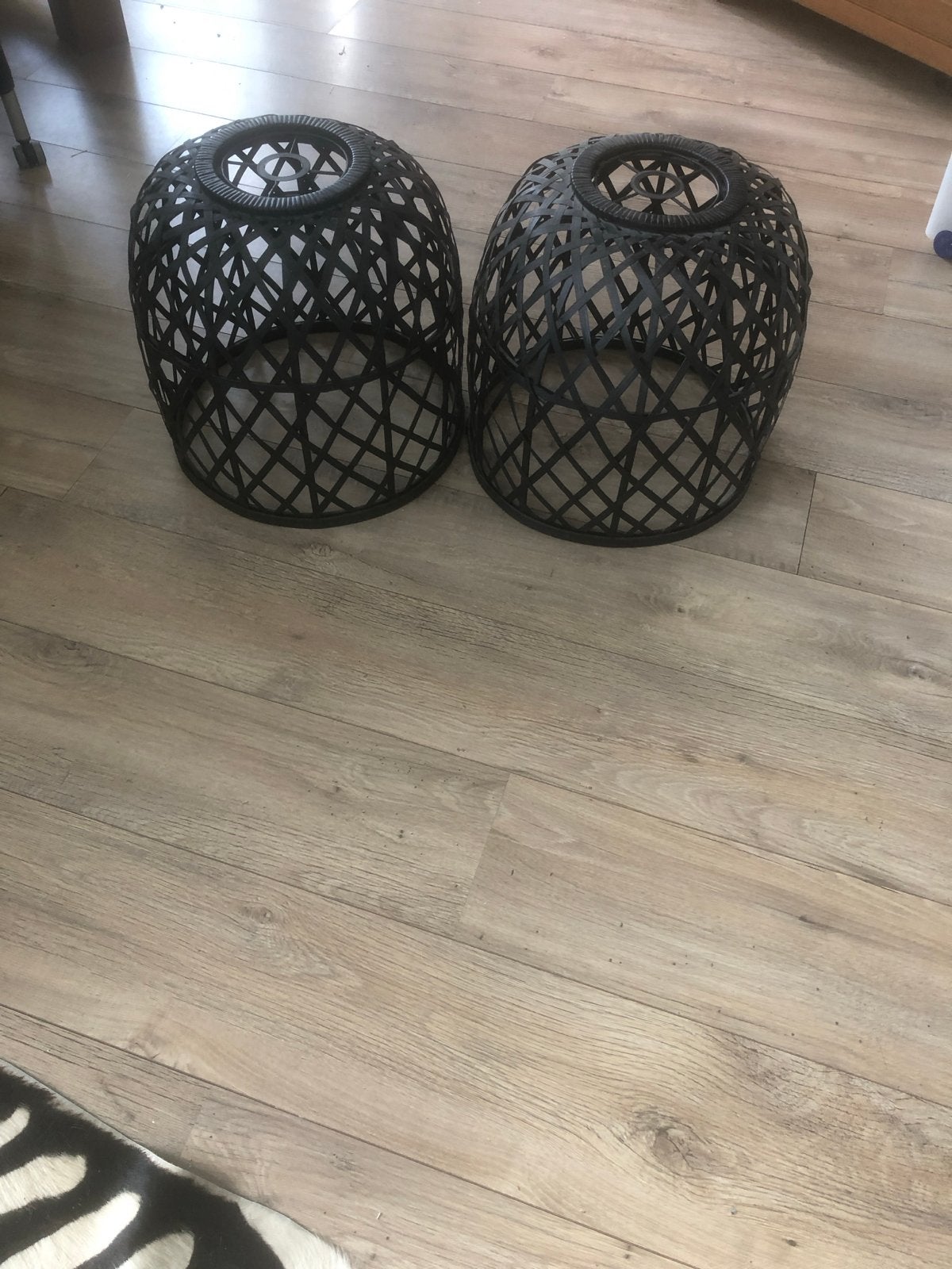 Set van 3 zwarte bamboe lampenkappen, Huis en Inrichting, Ophalen, Zo goed als nieuw, Zwart, Rond