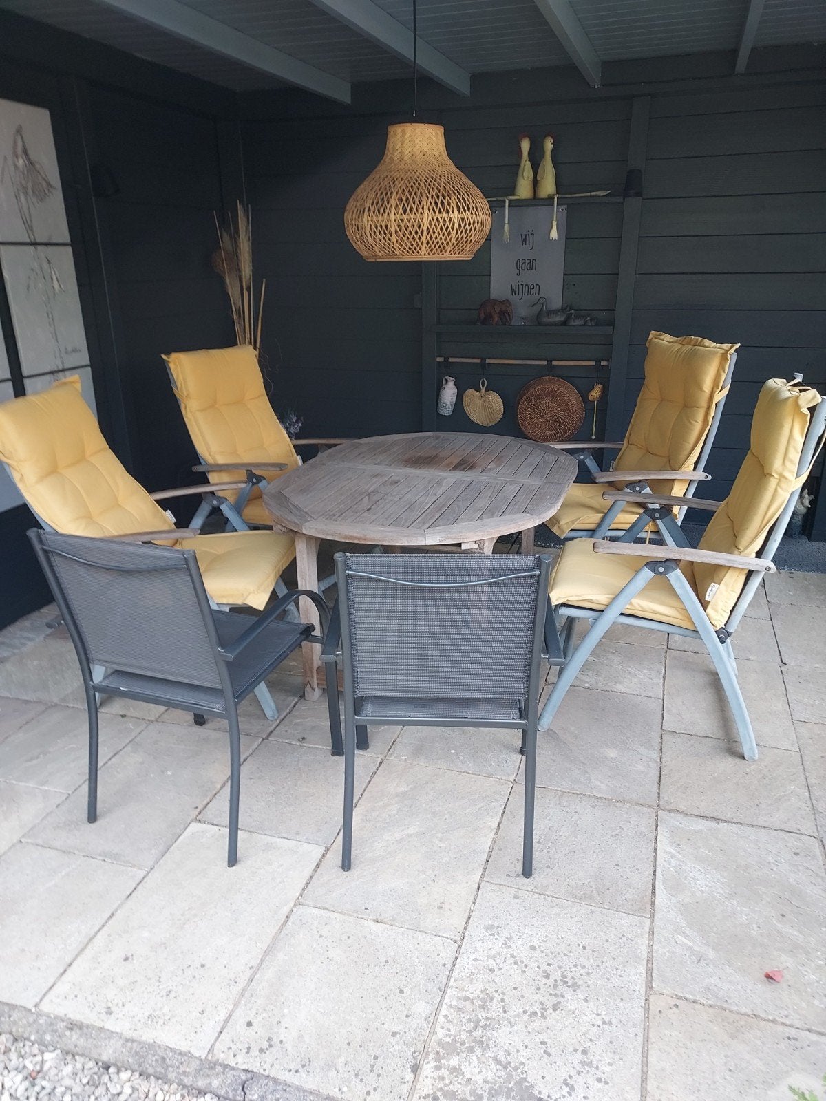 tuinset met 6 stoelen, Tuin en Terras, Ophalen, Gebruikt, 6 zitplaatsen, Hout
