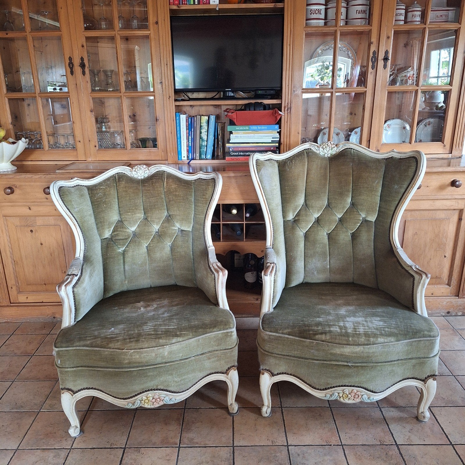 2 antieke  fauteuils type Bergère, Antiek en Kunst, Ophalen